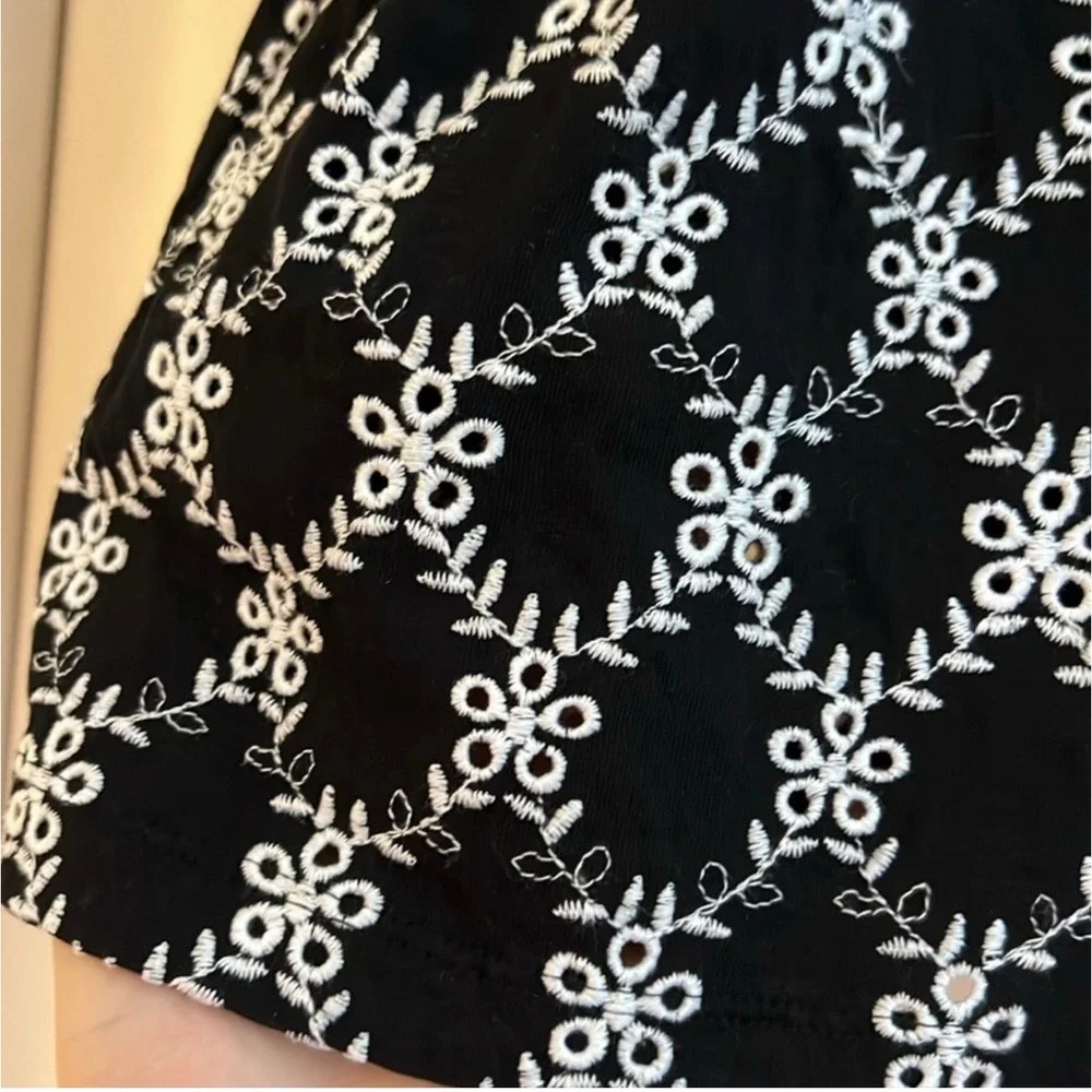 LOFT Black White Eyelet Embroidered Square Neck Puff Sleeve‎ Top Blouse XXL